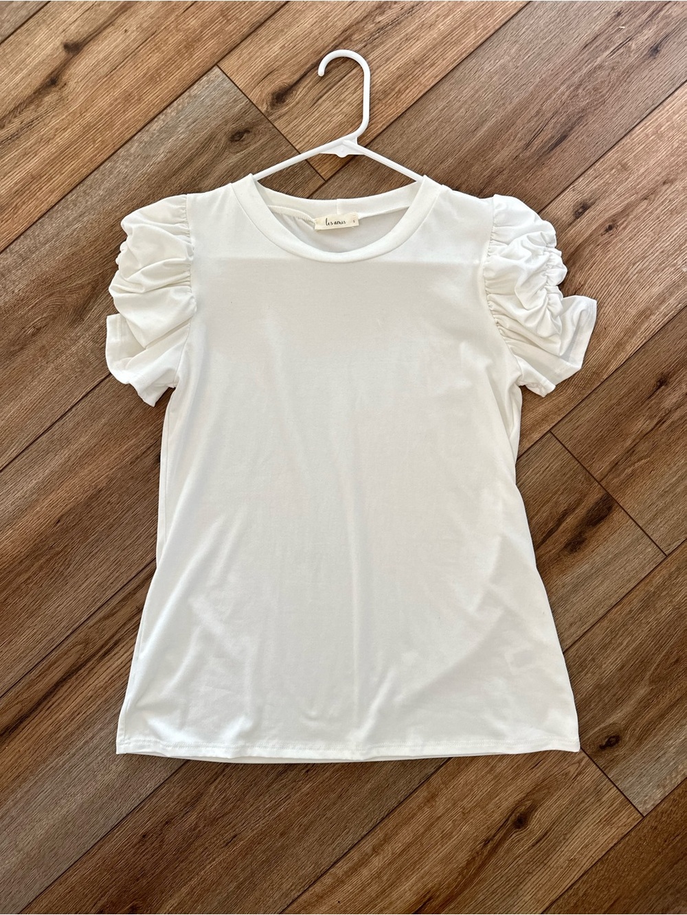 Ruffle Sleeve Crewneck Top - White